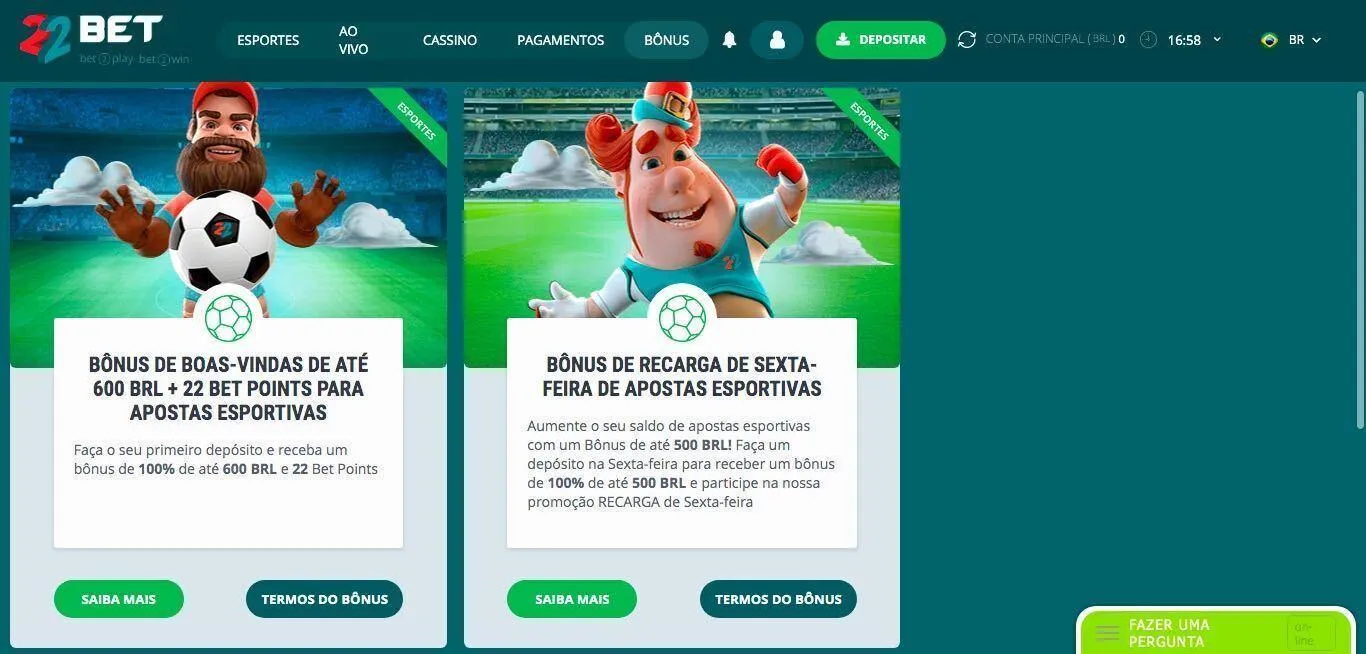 22bet Bônus de boas-vindas de 100% até R$600