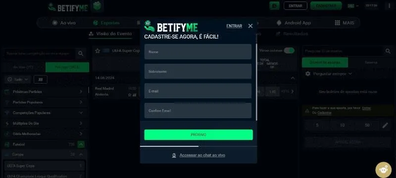 BetifyMe cadastro