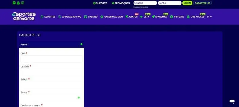 Esportes da Sorte cadastro