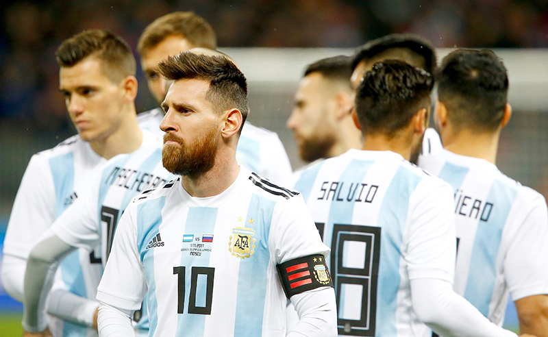 Messi em amistoso Rússia x Argentina, antes da Copa do Mundo de 2018