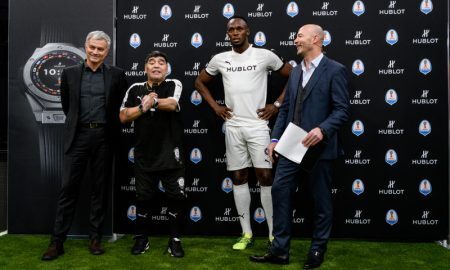 Usain Bolt com José Mourinho e Diego Maradona