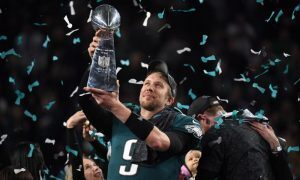 Nick Foles do Philadelphia Eagles comemora a vitória do Super Bowl LII