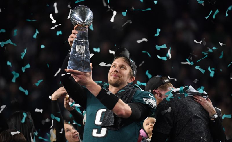 Nick Foles do Philadelphia Eagles comemora a vitória do Super Bowl LII