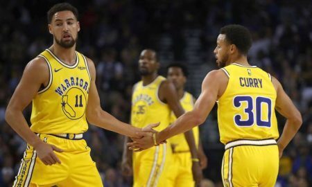 Klay Thompson e Stephen Curry dos Golden State Warriors