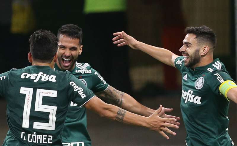 Luan e outros jogadores do Palmeiras