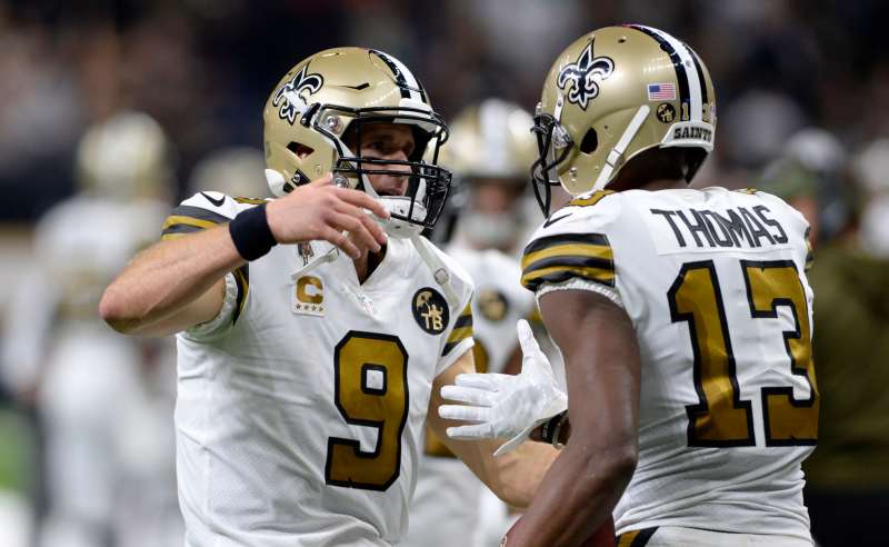 Drew Brees e Michael Thomas dos New Orleans Saints