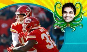 Patrick Mahomes e Spencer Ware dos Kansas City Chiefs