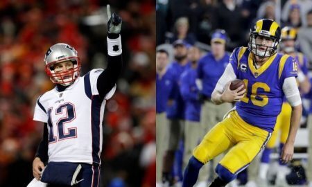 Tom Brady dos Patriots e Jared Goff dos Rams