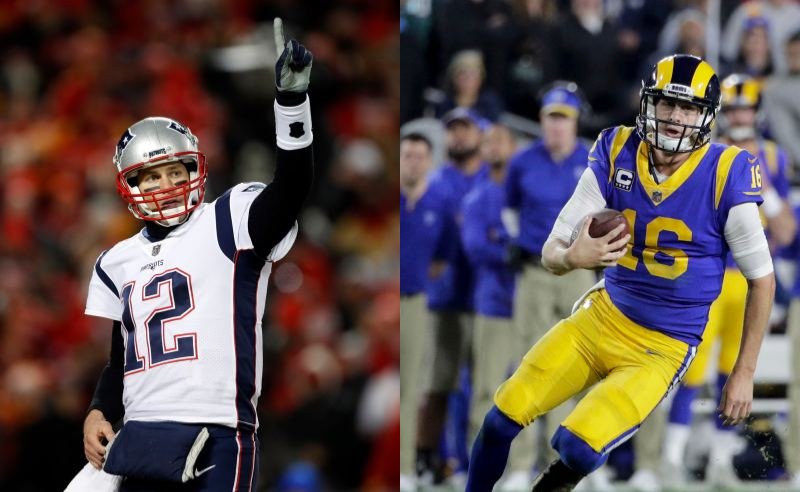 Tom Brady dos Patriots e Jared Goff dos Rams