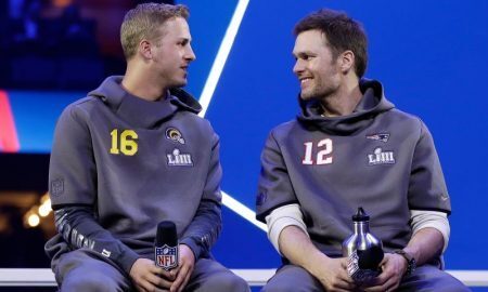 Jared Goff dos Rams e Tom Brady dos Patriots