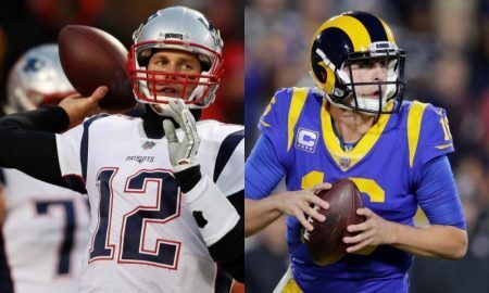 Tom Brady dos Patriots e Jared Goff dos Rams
