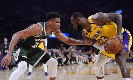 Giannis Antetokounmpo e LeBron James NBA Bucks Lakers