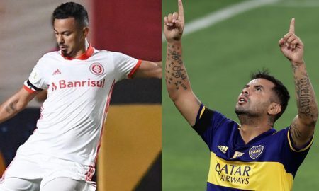 Rodrigo Lindoso do Internacional e Edwin Cardoso do Boca Jrs.