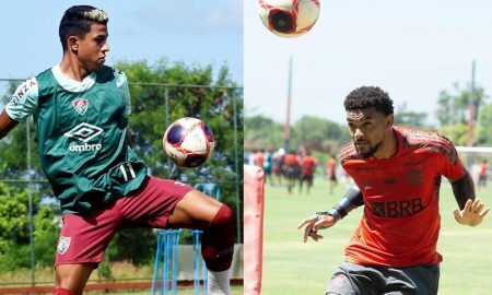 Matheus Martins do Fluminense e Bruno Viana do Flamengo