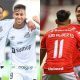 Jogadores de Santos e Internacional, equipes que jogam nesta terça pela Libertadores