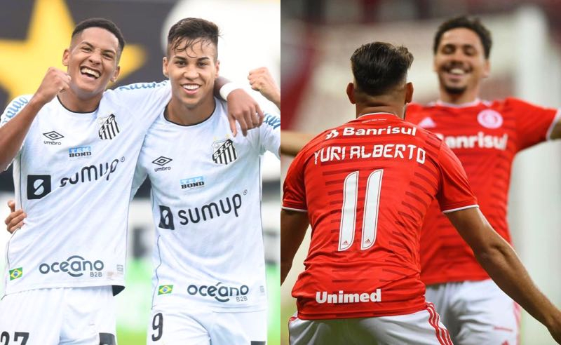 Jogadores de Santos e Internacional, equipes que jogam nesta terça pela Libertadores