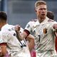 O meia Kevin de Bruyne comemora gol da Bélgica na partida contra a Dinamarca pela Eurocopa 2021