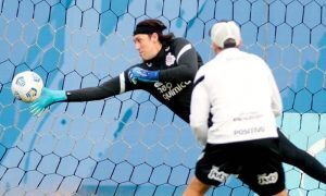 Cássio, do Corinthians, durante treino da equipe para partida do Brasileirão 2021