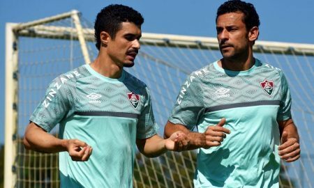 Egídio e Fred em treino do Fluminense