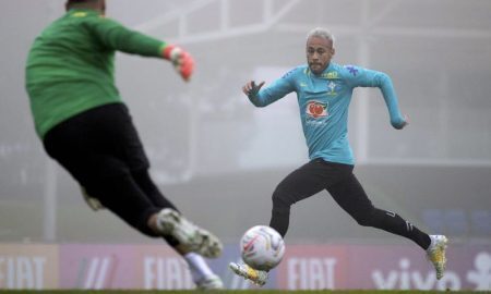O atacante Neymar no treino da seleção brasileira na Granja Comary durante a Copa América 2021