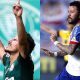 Willian (Palmeiras) e Rossi (Bahia) comemoram gols no Brasileirão 2021