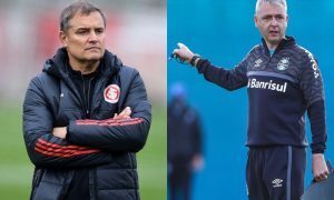 Técnicos Diego Aguirre (Internacional) e Tiago Nunes (Grêmio) nos treinos para o Brasileirão 2021