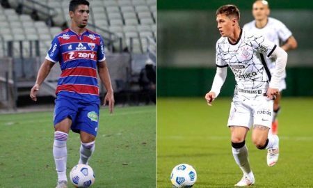 Daniel Guedes, do Fortaleza, e Mateus Vital, do Corinthians, no Brasileirão 2021