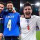 Jorginho e Insigne, da Itália, e Maguire e Kane, da Inglaterra, na Eurocopa 2021