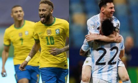 Neymar, do Brasil, e Messi, da Argentina, na Copa América 2021