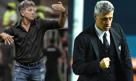 Os técnicos Renato Gaúcho, do Flamengo, e Hernán Crespo, do São Paulo