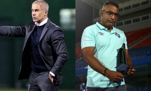 Os técnicos Sylvinho, do Corinthians, e Roger Machado, do Fluminense, que disputam o Brasileirão 2021