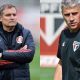 Os técnicos Diego Aguirre, do Internacional, e Hernán Crespo, do São Paulo, no Brasileirão 2021