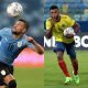 Arrascaeta, do Uruguai, e Borja, da Colômbia, na Copa América 2021