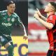 Gustavo Gómez, do Palmeiras, e Renato Kayzer, do Athletico-PR, que duelam no Brasileirão 2021