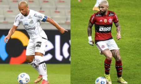 Sanchez (Santos) e Gabigol (Flamengo): equipes duelam no fim de semana pelo Brasileirão 2021