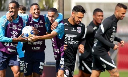 Jogadores de Santos e Corinthians treinam para o clássico no Brasileirão 2021