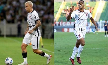 Róger Guedes, do Corinthians, e Pedro Rocha, do Athletico-PR, no Brasileirão 2021