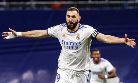 Benzema, do Real Madrid, comemora gol em La Liga