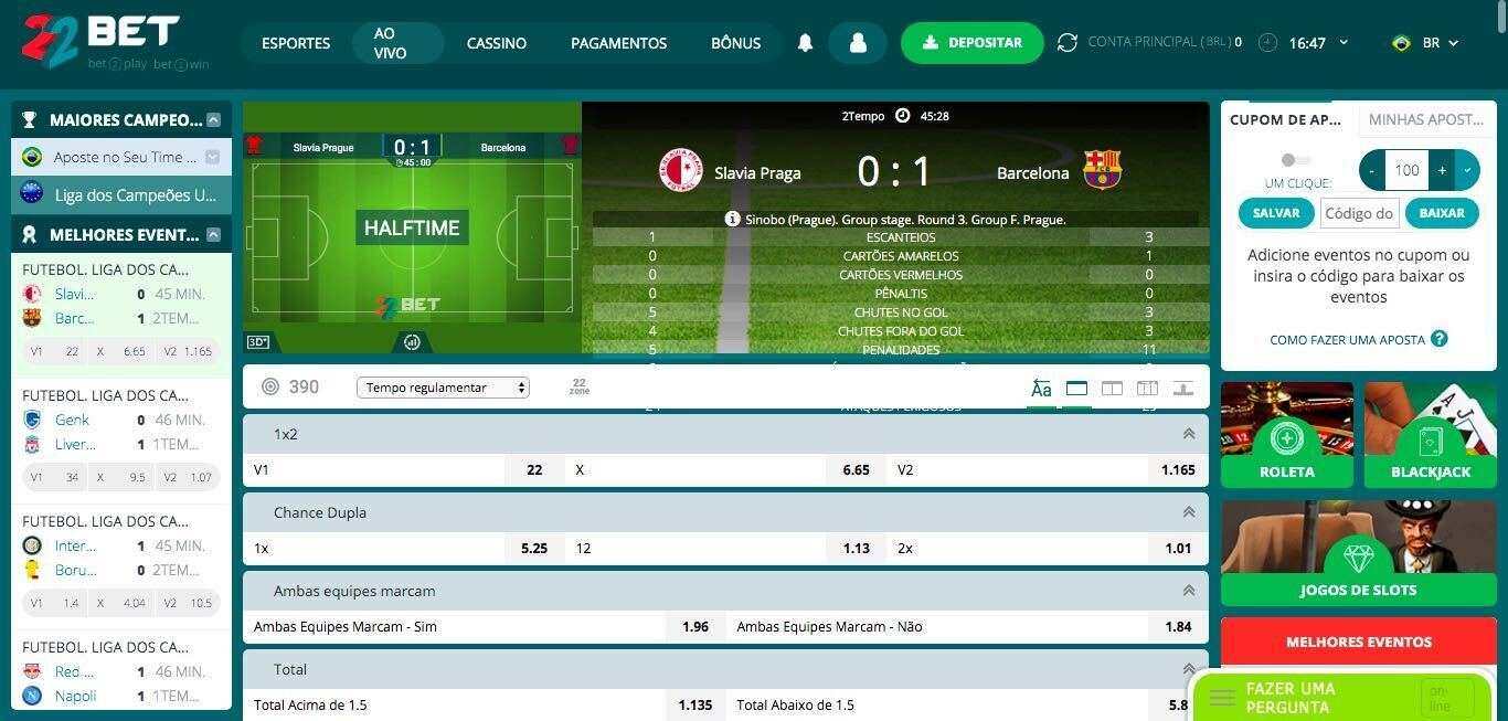 Apostas ao vivo com BET22