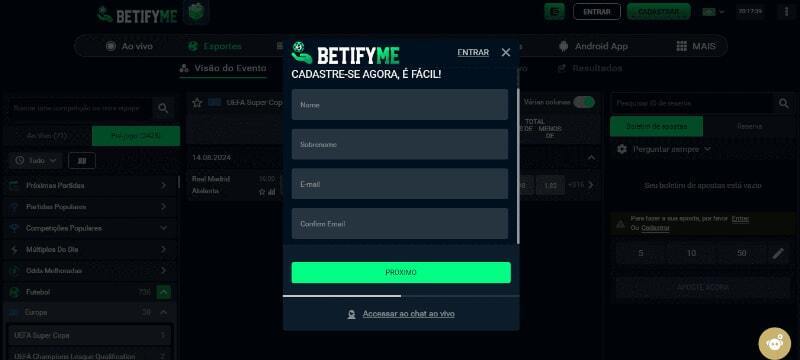 BetifyMe cadastro