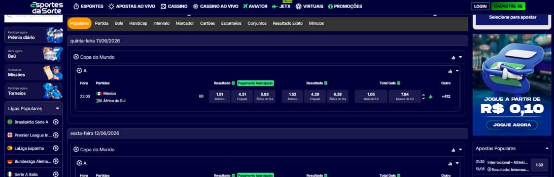 Melhores odds da Copa do Mundo na Esportes da Sorte