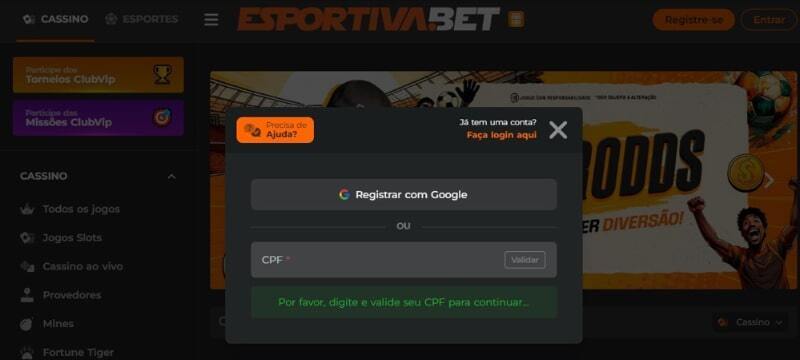 Esportiva Bet cadastro